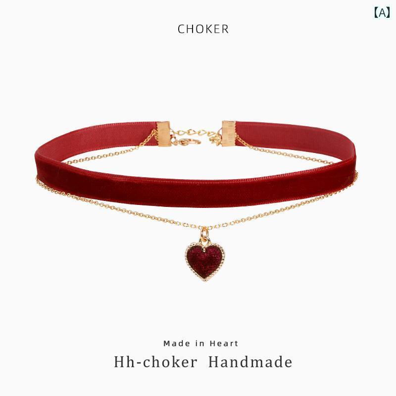 ネック アクセサリー 首輪 ブラックベルベットの 二 重層 フロッキング ラブ チョーカー ネックレス レディースの ジュエリーの 電気 メッキ リアルゴールド 鎖骨 チェーン ペンダント ブラックベルベット