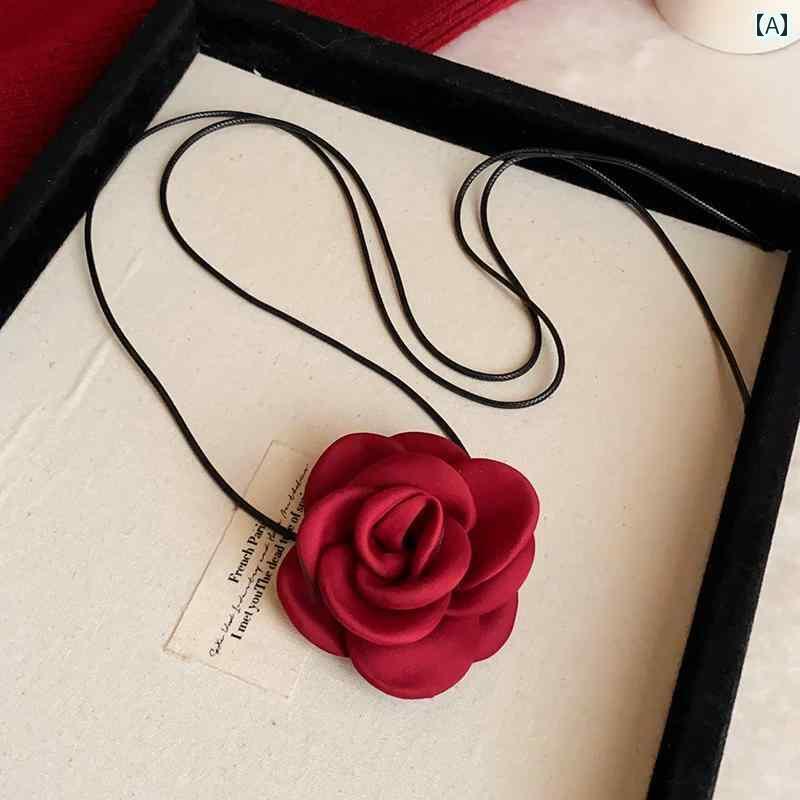 ネック アクセサリー 首輪 赤い バラの 花 チョーカー ネック フラワー バンド ネックレス レディース 鎖骨 チェーン アクセサリー