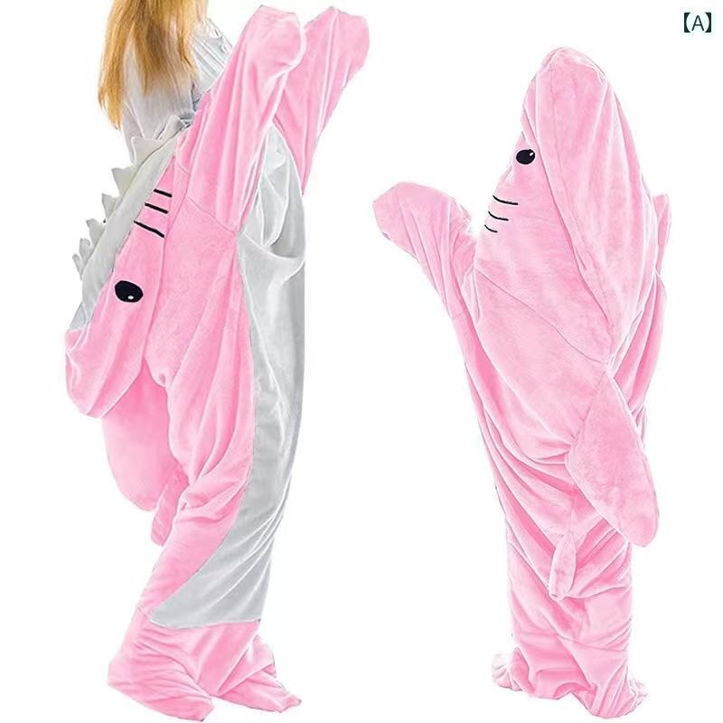 キャンプに最適 寝袋 サメ ブランケット 大人 かわいい パーカー ウェアラブル スーパー ソフト フラン..