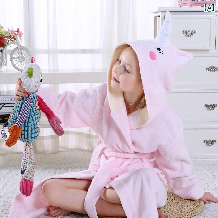かわいい キッズ用 バスローブ クラス Aの 綿の 子供用 秋冬 バスローブ バックルと フード付き 厚手 ..