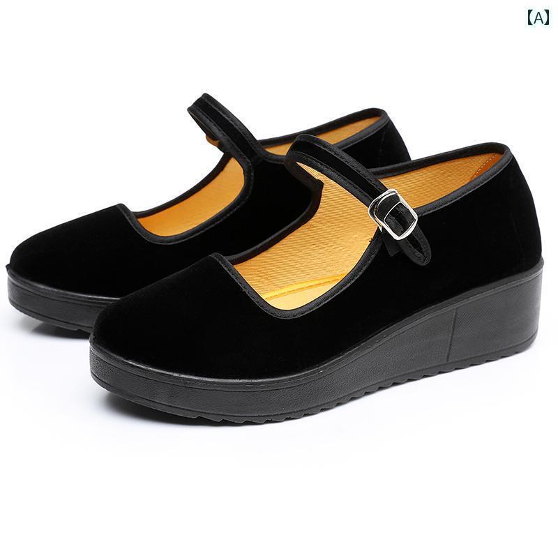 レディース カジュアル ウォーキング シューズ 布 靴 レディース 作業 通気性 滑り止め ソフト ソールダンス シューズ ウェッジ ヒール 浅い 履き 口