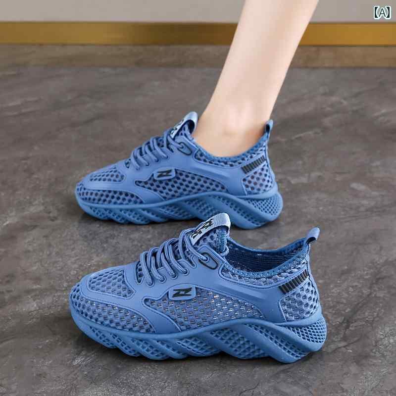 レディース カジュアル ウォーキング シューズ ネット シューズ レディース 通気性 メッシュ 表面 2025 夏の 薄手 カジュアル スポーツ 軽量 ソフト ソール 滑り止め
