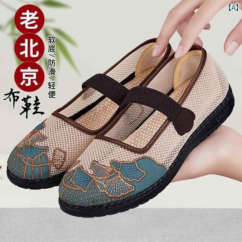 レディース カジュアル ウォーキング シューズ 布 靴 女性 2025 夏の メッシュ 閏月 母の 祖母 滑り止め ソフト ソール 高齢者