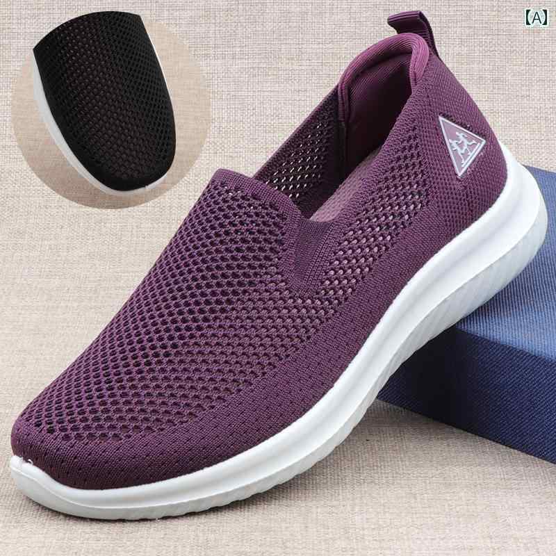 レディース カジュアル ウォーキング シューズ 夏 ママ 靴 通気性 フライ 織り 古風 布 レディース ネット シューズおばあちゃん カジュアル フラット