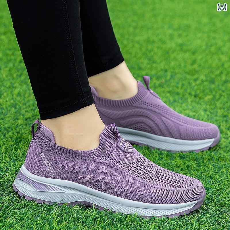 レディース カジュアル ウォーキング シューズ ママ 靴 2025 春 レディース ワン ステップ ソフト ソール 快適 ウォーキング シューズ 通気性 カジュアル スポーツ