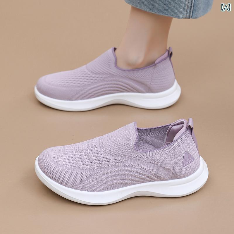 レディース カジュアル ウォーキング シューズ 張 凱 里の 高齢者 靴 レディース 夏の 通気性の ある スリッポンの 母の 靴の 快適 ウォーキング シューズ 古風 布