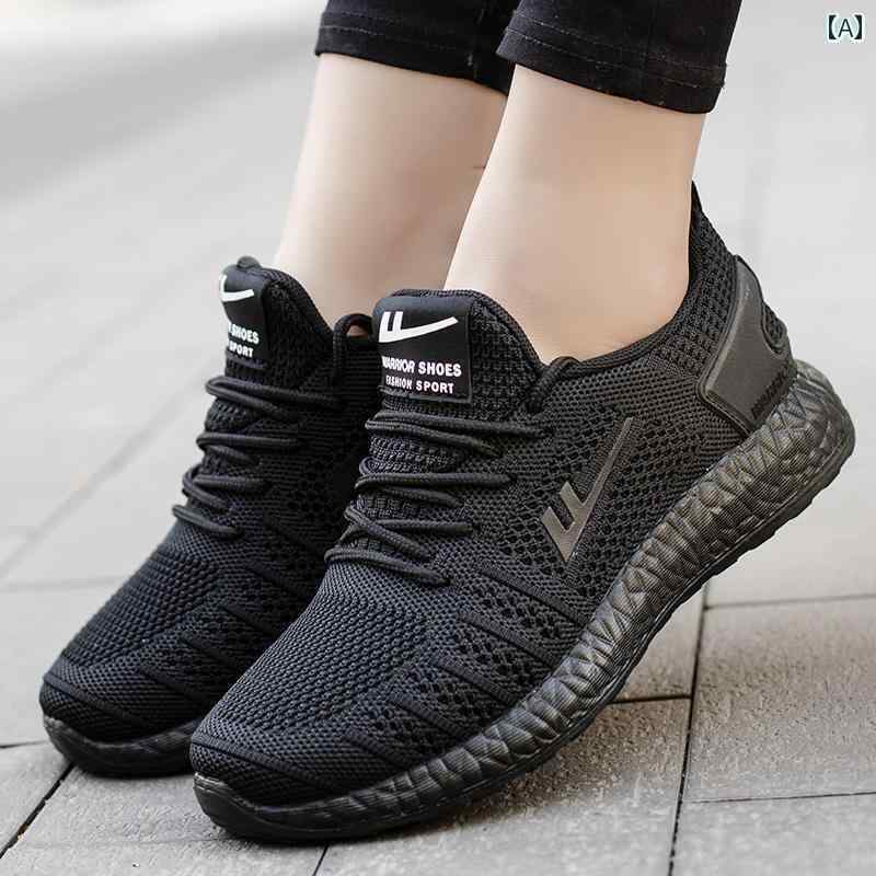 レディース カジュアル ウォーキング シューズ プルバック レディース 靴 春秋 メッシュ カジュアル ランニング スポーツ シューズ オール ブラック ソフト ソール 滑りにくい ワーク ファッション