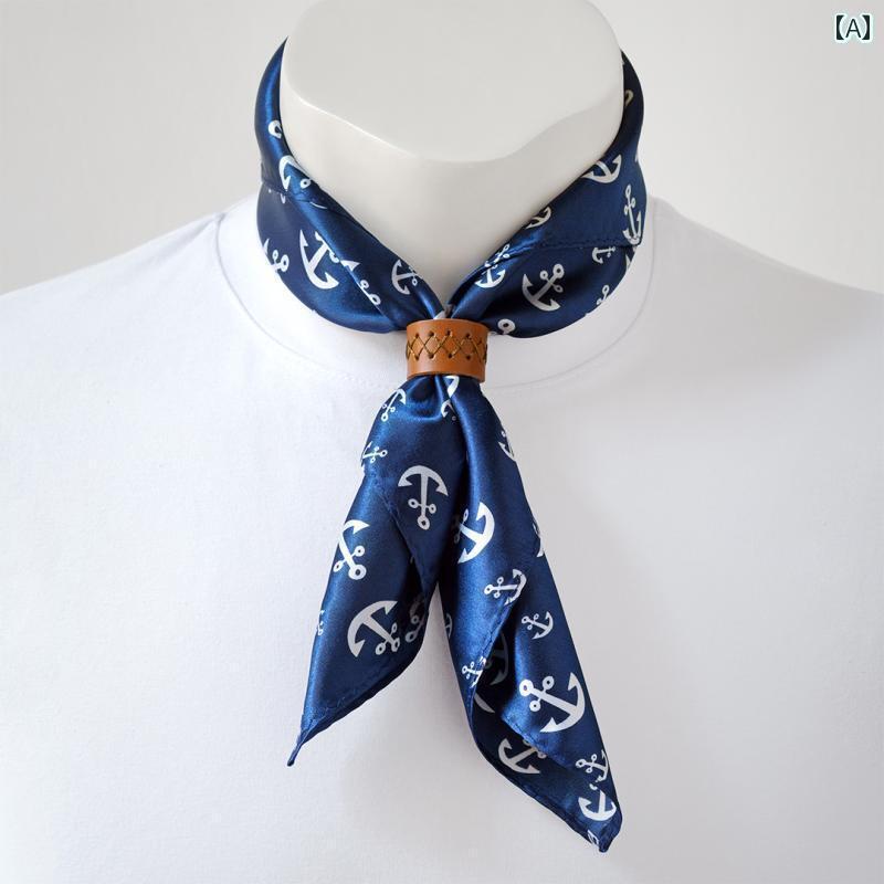 スカーフ メンズ おしゃれ 秋 メンズ 小さい 正方形 スカーフ アンカー アミ カーキ レトロ シルクスカ..