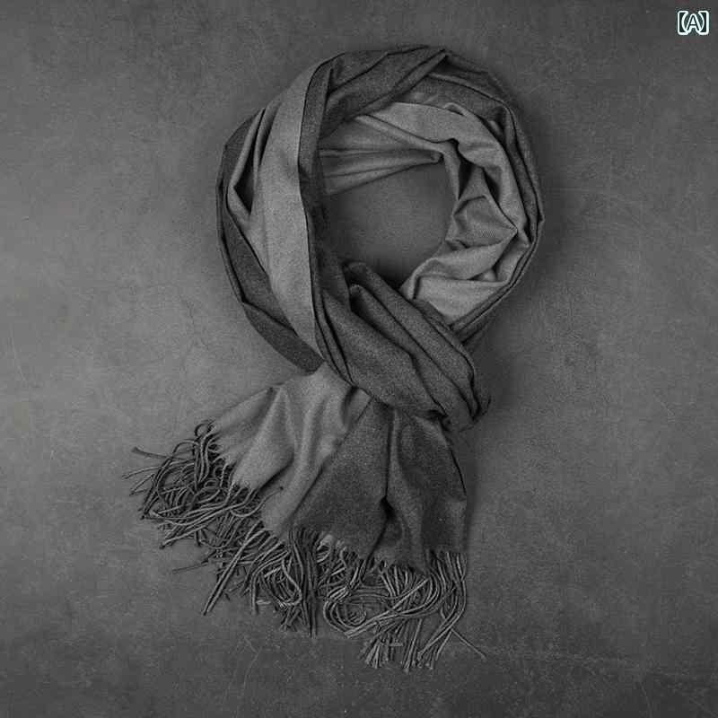 スカーフ メンズ おしゃれ 両面 無地 ライト グレー ダーク フェイク 秋冬 ユニセックス スカーフ ショ..