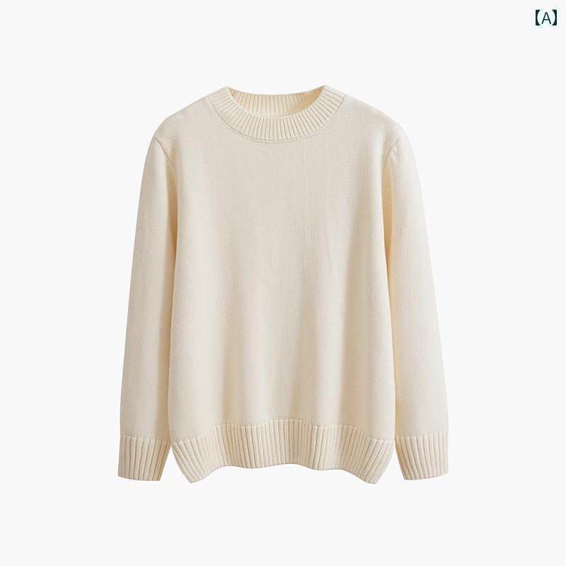 ガーリー Uネック ニット の シングル コットン 100 % ラウンドネック セーター レディース プルオーバ..