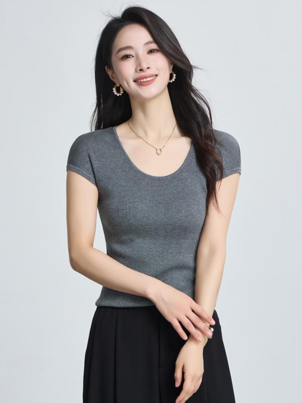 楽天北摂軽太郎便Uネック ニット トップス レディース マルベリー シルク 半袖 Tシャツ レディース 高級 ベスト U ネック ブラウス ショート トップス スリム レイヤリング シャツ ニット セーター