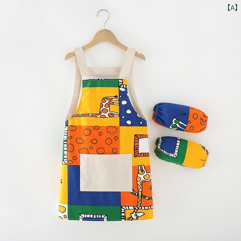 子供用 エプロン キッズ 子供用 キッチン エプロン 絵画 スモック 男の子 ベーキング アート クラス 書道 夏 ノースリーブ 幼稚園 プリント