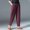 カジュアル テーパード パンツ レディース 春夏 女性用 コットンと リネンの ワイド レッグ パンツ ゆったり 大きいサイズ レトロ カジュアル ハイウエストと スリム 黒の 9 ポイント ブルマー