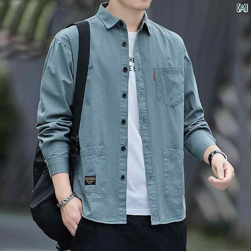 かっこいい シャツ ジャケット メンズ 綿 シャツ メンズ 長袖 メンズシャツ ビジネス カジュアル向けお父さん コート 服 ジャケットインチ 無地