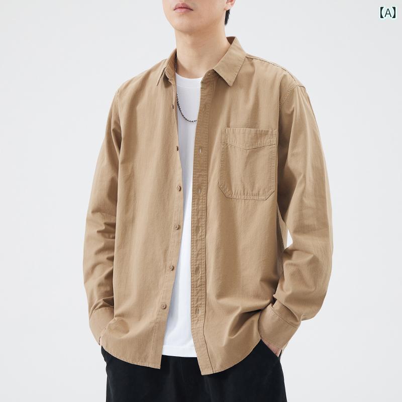 かっこいい シャツ ジャケット メンズ 350 G 厚手 ワークシャツ メンズ 長袖 春秋 綿 レトロ ポケット ジャケット 高級 シャツ コート