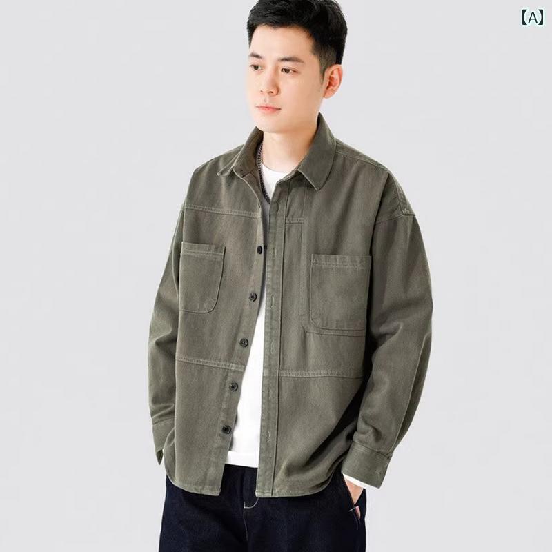 かっこいい シャツ ジャケット メンズ メンズ ワークジャケット コート 春秋 カーディガン トップス 綿 レトロ カジュアル 長袖 シャツ