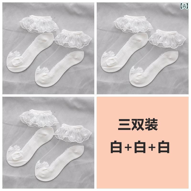子供用 靴下 カジュアル 女の子 靴下 夏 薄手 通気性 冷感 クリスタル 子供の レース プリンセスな 綿の ベビー ソックス