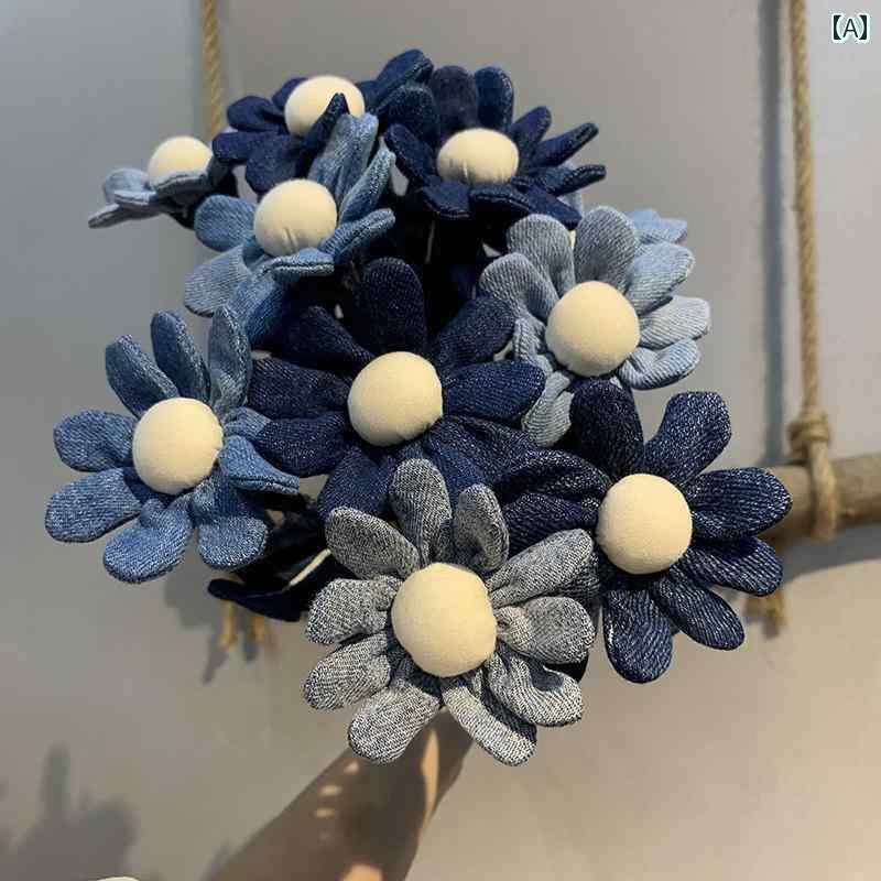 韓国っぽ 雑貨 アクセサリー デニム フラワー カモミール 生地 装飾 フラワーアレンジメント クラフト ..