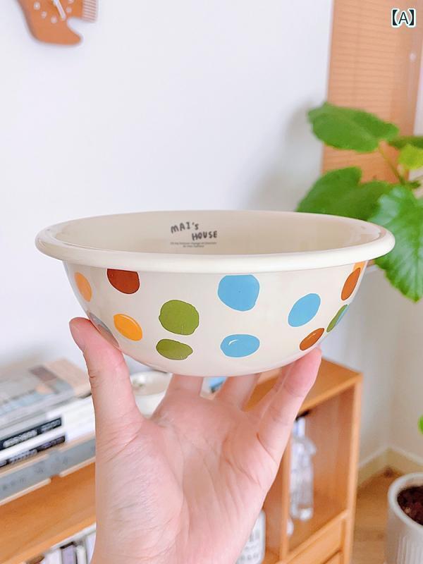 韓国っぽ 雑貨 アクセサリー Laomai 自家製 レトロ 水玉 ホーローボウル サラダ ボウル 朝食 ヨーグル..