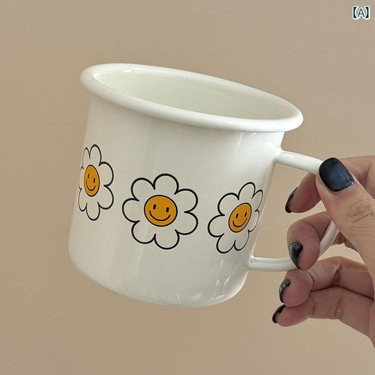 韓国っぽ 雑貨 アクセサリー ラオ マイ 食料 品 店 韓国 田園 風の 花柄 レトロ エナメル ドリンクカップ コーヒー カップ マグカップ 朝食