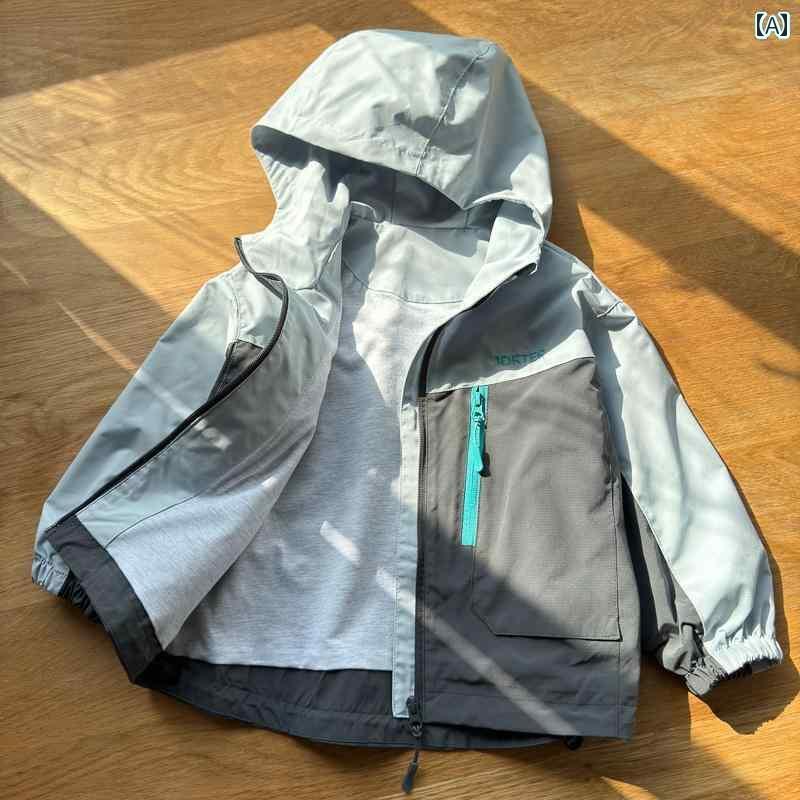 子供用 ジップアップ パーカー 子供用 カジュアル ジャケット ～ 男の子用 フード付き 春秋 ソフトシェ..