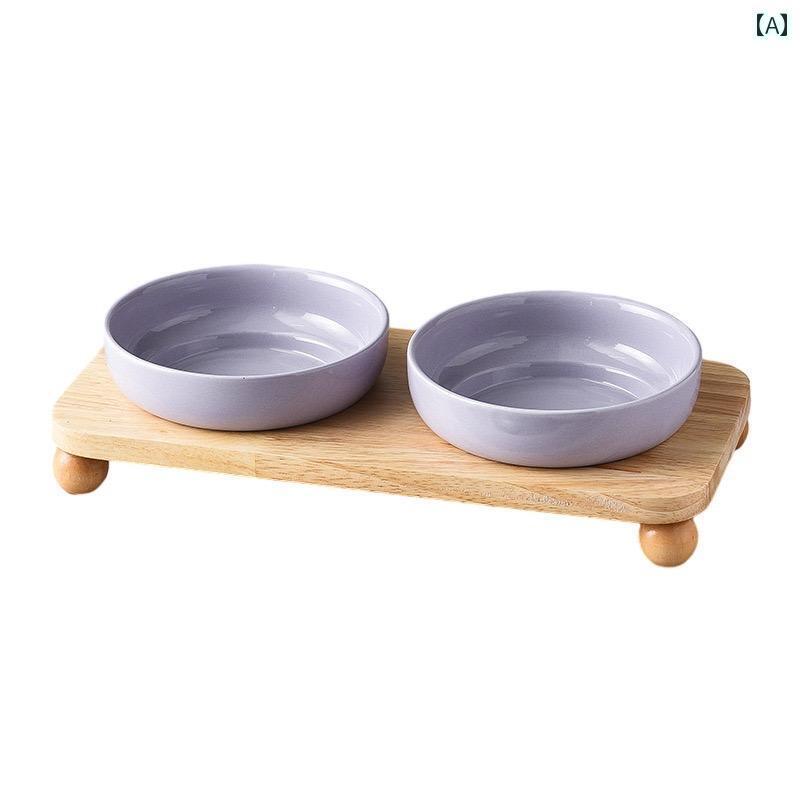 食器 ボウル わんちゃん猫ちゃん ペット用 セラミック 木製 スタンド ダブル ボウル カマロン カラー ..