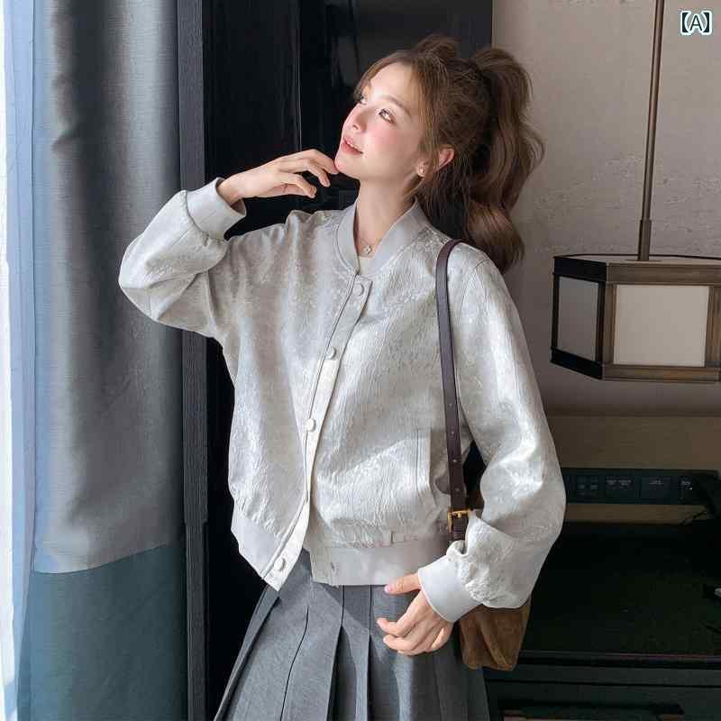 テーラード ジャケット レディース 高級 ジャカード ショート ベースボール ジャケット レディース 202..