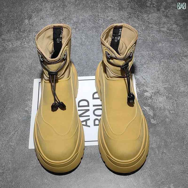 メンズ ブーツ 靴 メンズ ブーツ チェルシー ハイカット 英国 風 厚底 身長 アップ ビッグ イエロー ス..