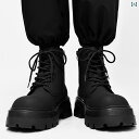 メンズ ブーツ 靴 英国 オール ブラックの ブーツ 厚底 サイド ジッパー 付き モーター サイクル ミッドカット ワークブーツ ビッグ ヘッド ハイライズ レザーブーツ