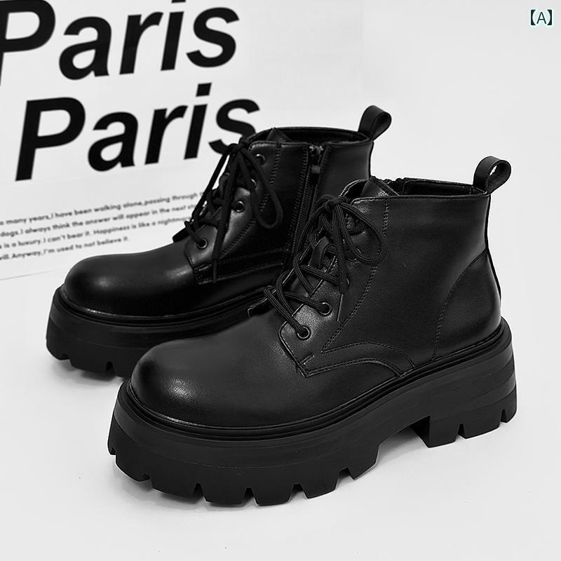 メンズ ブーツ 靴 メンズブーツ ブラック ブーツ ミッドカット モーター サイクル 厚底 ワークブーツ ..