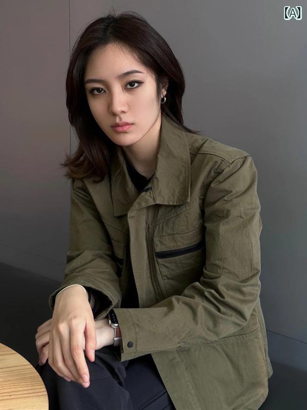 レディース ミリタリー ジャケット アメリカ ファッション の 古風 ミリタリーグリーンの 作業着 ジャ..