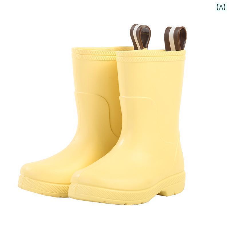 キッズ 長靴 子供用 年 キャンディカラー シンプル 無地 イエロー レインブーツ ミドル チューブ 小学..