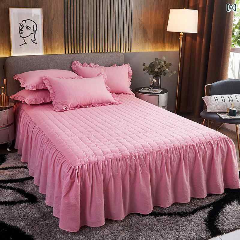 ベッド スカート カバー コットン ベッドスプレッド ベッド スカート シングル ピース 厚手 シーツ 18 ..