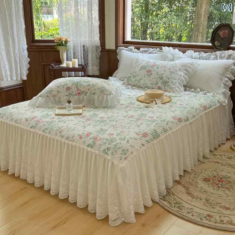 ベッド スカート カバー フランス 綿 レースの ベッド スカート ワンピース プリンセス キルティング 厚手 コットン ベッドスプレッド ユニバーサルな オール シーズン 対応 滑り止め エプロン