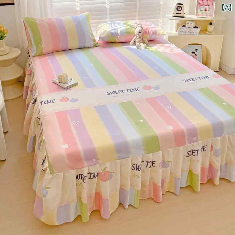 ベッド スカート カバー 2025年 ベッド スカート ワンピース プリンセス スタイル 滑り止め ベッドスプレッド ホーム ダブル 韓国 フリル サラウンド 3点 セット