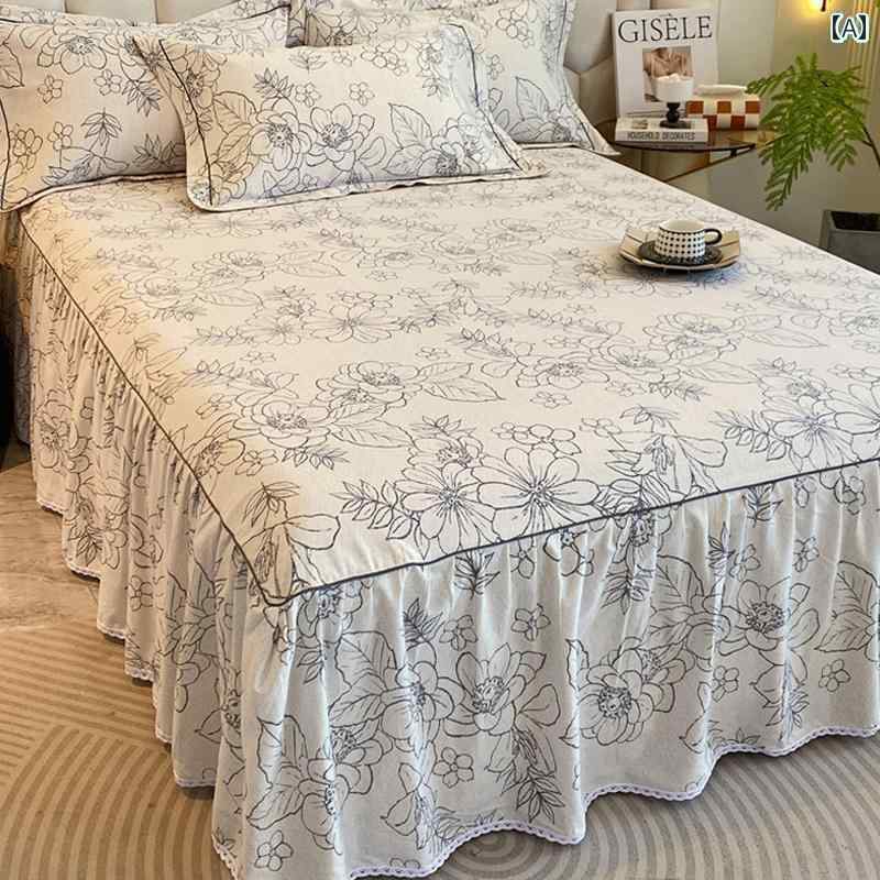 ベッド スカート カバー 2024年 綿 起毛 ベッド スカート ベッドスプレッド シングル ピース 厚手 エッ..