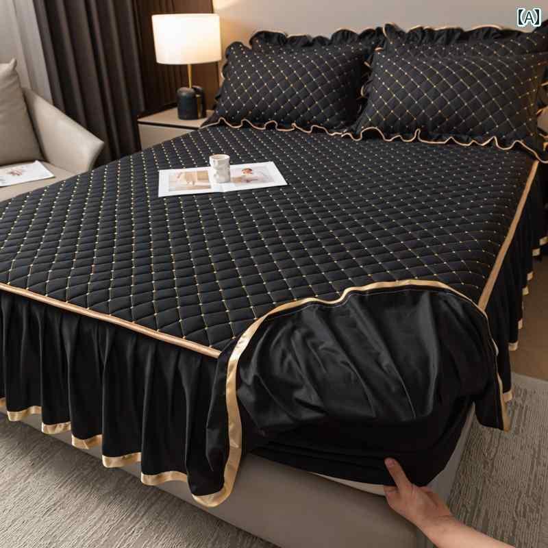 ベッド スカート カバー 厚手 キルティング フィットシーツ ベッド スカート ワンピース ツー イン ワン シーツ 付き フル カバー マットレス