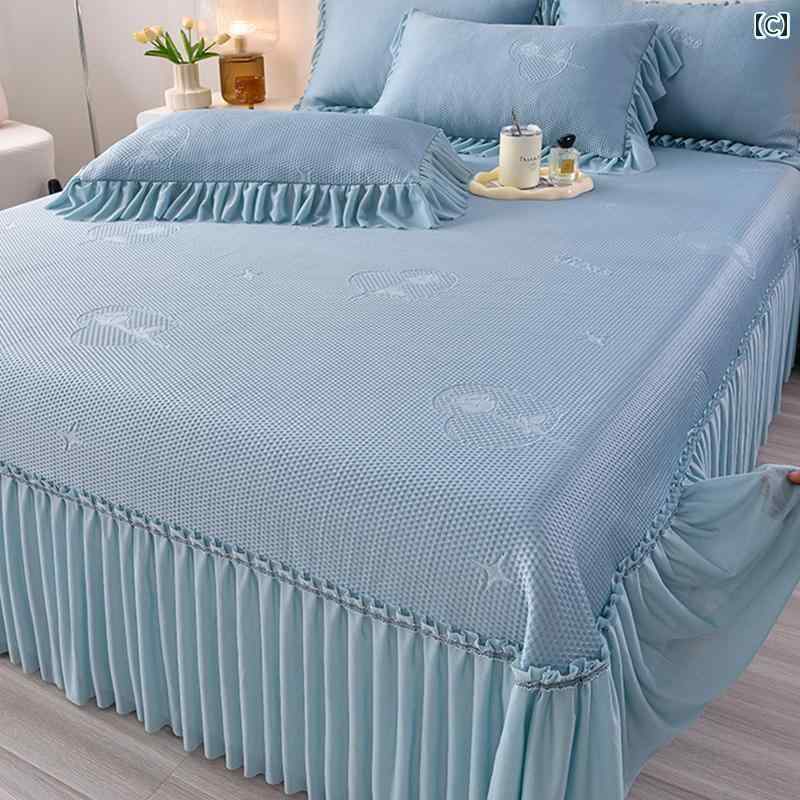 ベッド スカート カバー 夏用 ジャカード アイス ビーン マット 3点 セット ベッド スカート 夏 用 冷感 エアコン ソフト カバー