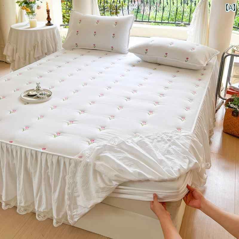 ベッド スカート カバー キルティング ベッド スカート フィットシーツ 刺繍入り シモンズ マットレス ..