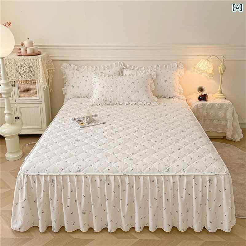 ベッド スカート カバー 2025年 ベッド スカート シーツ 2 in 1 キルト ベッドスプレッド カバー 付き ..