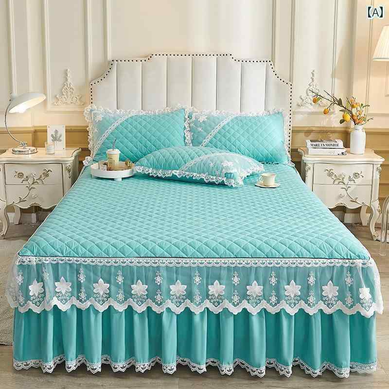 ベッド スカート カバー プリンセス キルティング ベッド スカート 3点 セット レース ワンピース 滑り..