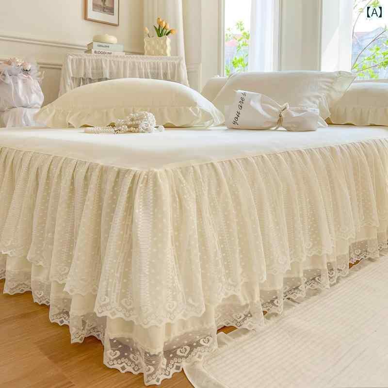 ベッド スカート カバー ベージュの プリンセス ベッド スカート ワンピース 夏 薄手 単層 ダストカバー 美しい シーツ マット レースエッジ
