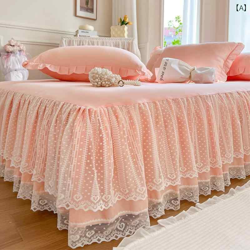ベッド スカート カバー 2024年新 スタイル ガーリー プリンセス ベッド スカート ワンピース 夏 レースエッジ ベッドスプレッド シーツ ウォッシュ コットン マットレス カバー 醜い