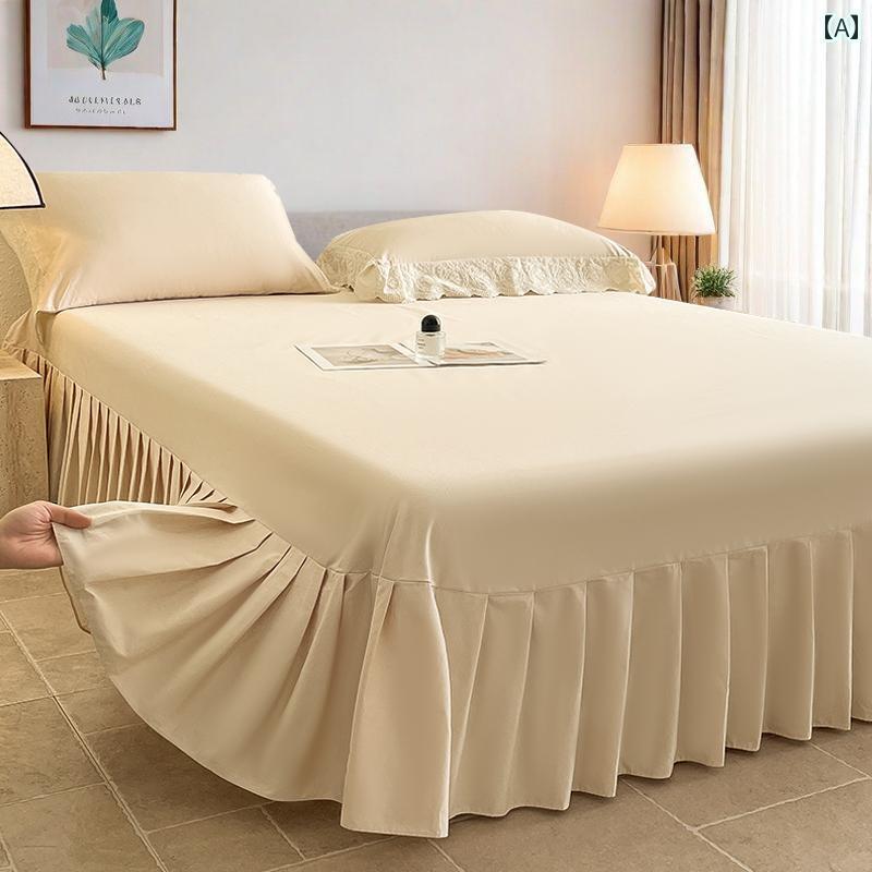 スタイリッシュ カバー ベッドスカート クラス A 無地 ベッド スカート シングル ピース 綿 コットン 2..