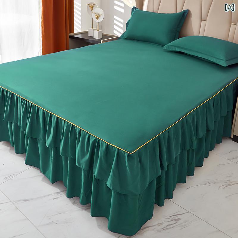 スタイリッシュ カバー ベッドスカート シンプル 両面 アロエベラ コットン 無地 ベッド スカート 3点 ..