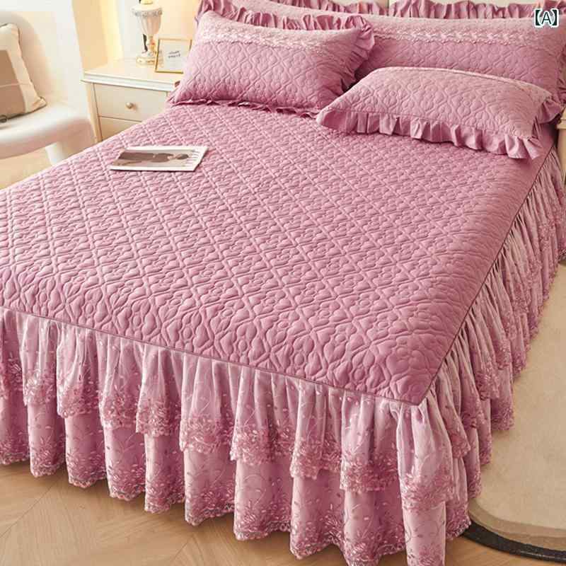 ベッドシーツ おしゃれ ベッドスカート プリンセス レース コットン ベッド スカート シングル ピース ..