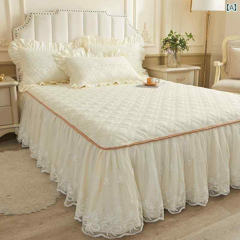 ベッドシーツ おしゃれ ベッドスカート コットン キルティング 厚手 レース ベッド スカート シングル ..