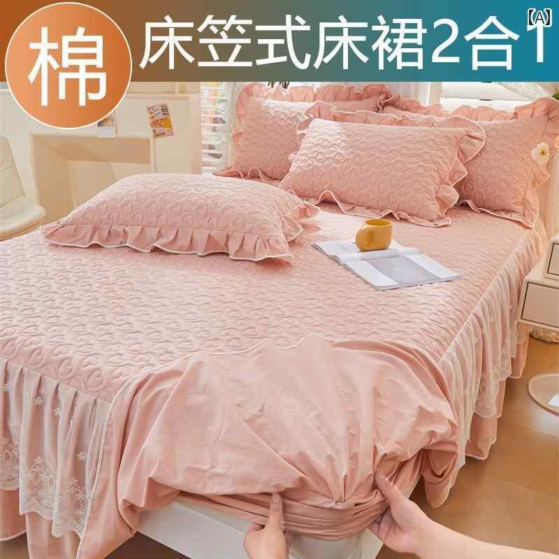 ベッドシーツ おしゃれ ベッドスカート 綿 シングル ベッド スカート シーツ ツー イン ワン コットン ..