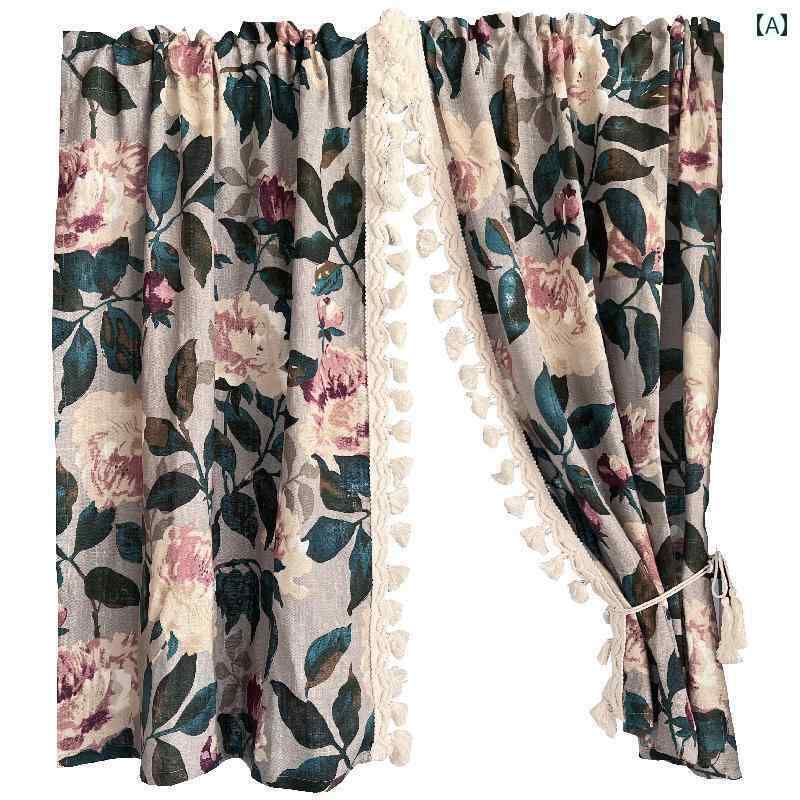 カフェ カーテン インテリア カントリー レトロ クイーン メアリー ダーク グリーン 花柄 バラ カーテン ドア ハーフ ロッド フック 固定
