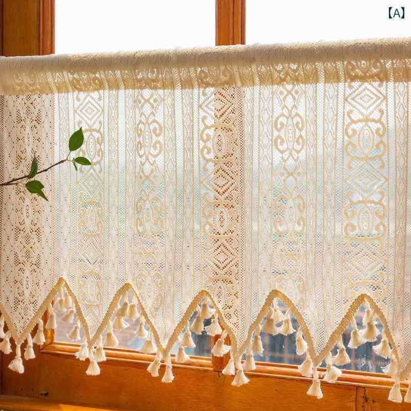 カフェ カーテン インテリア アメリカン 高級 ドア カーテン キッチン 窓を 遮断 する ハーフ バルコニー 綿糸 織り タッセル パーティション
